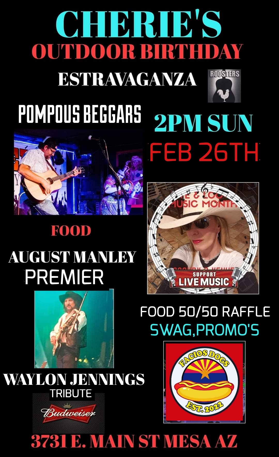 Cherie’s 8th Annual Birthday Party with August Manley Full Band Outdoor Show (Waylon Jennings Tribute)