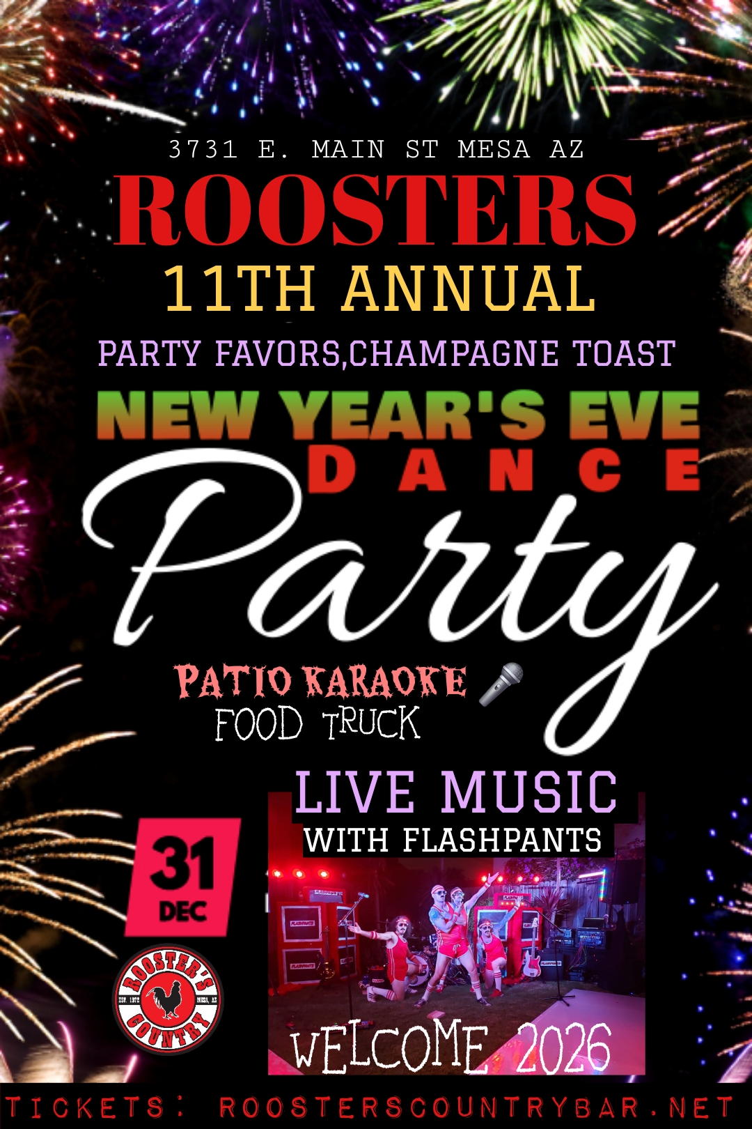 Roosters New Years Eve Dance Party with Flashpants