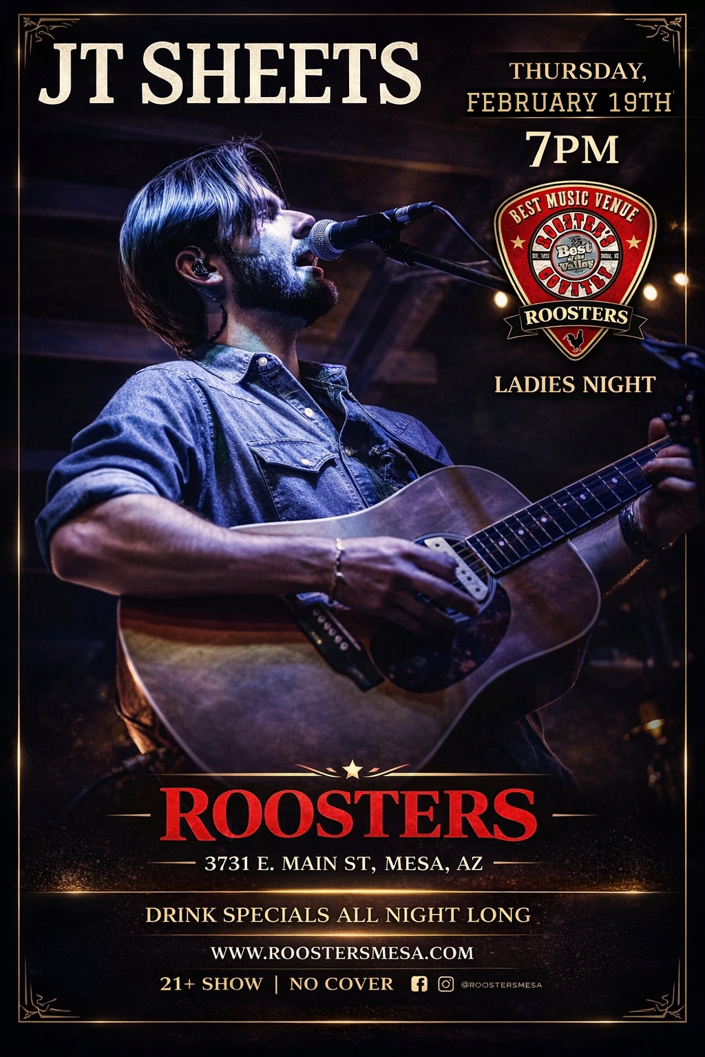 JT Sheets – Live at Roosters – No Cover