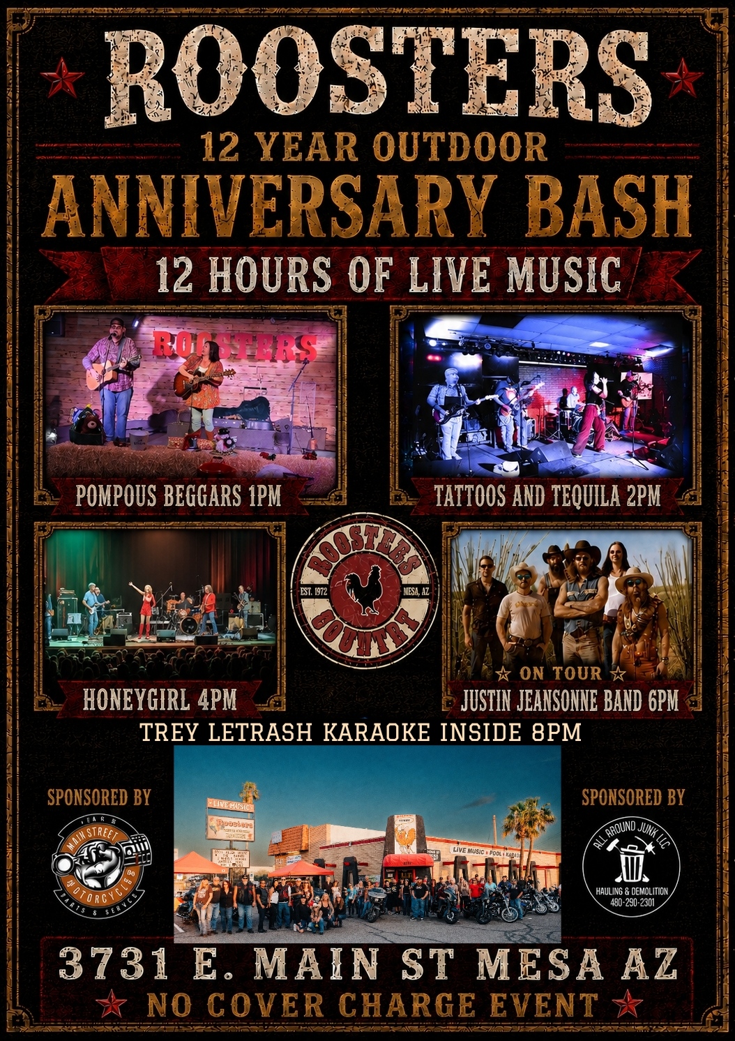 Roosters 12th Anniversary – 4 Live Bands – No Cover
